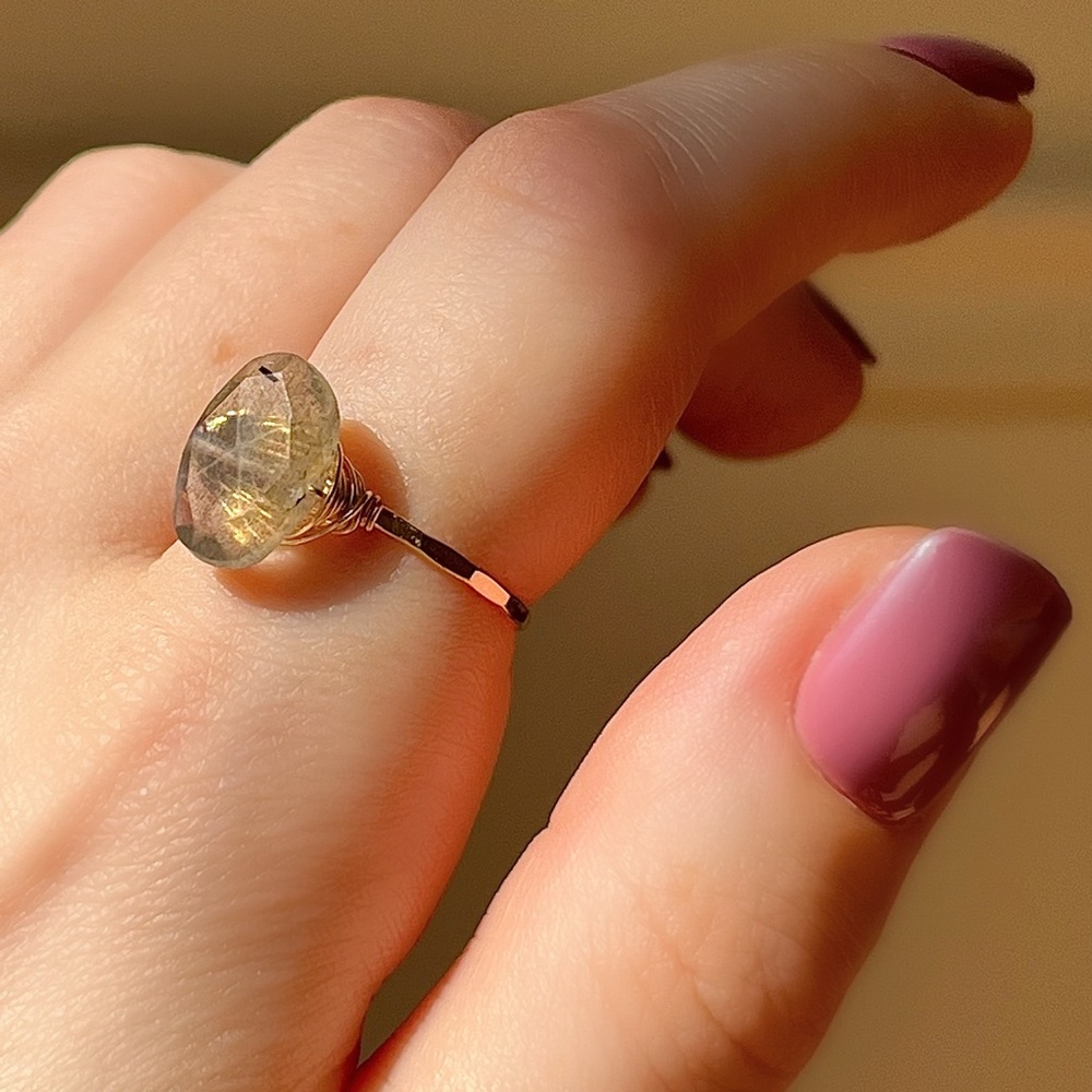 Sterling Silver or Gold Filled Labradorite Oval Large Stone Statement Ring